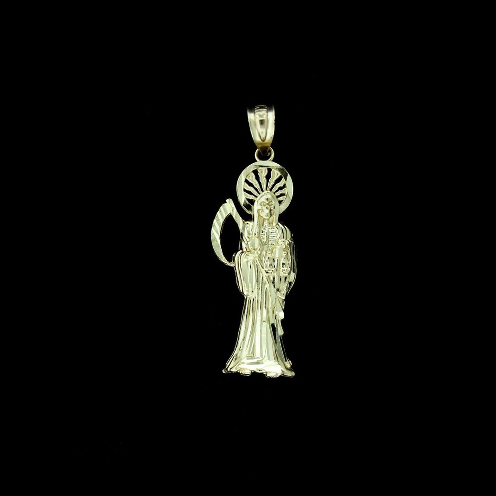 10K Yellow Gold Santa Muerte Grim Reaper Pendant & 2mm Rope Chain Necklace Set - Picture 5 of 9